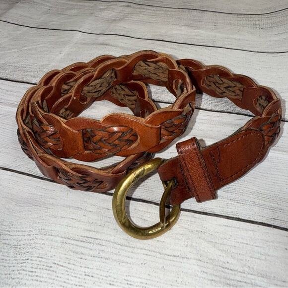 AMIEE LYNN Vintage Women's Brown Leather Braided Belt Goldtone Buckle Size Small - Picture 1 of 4